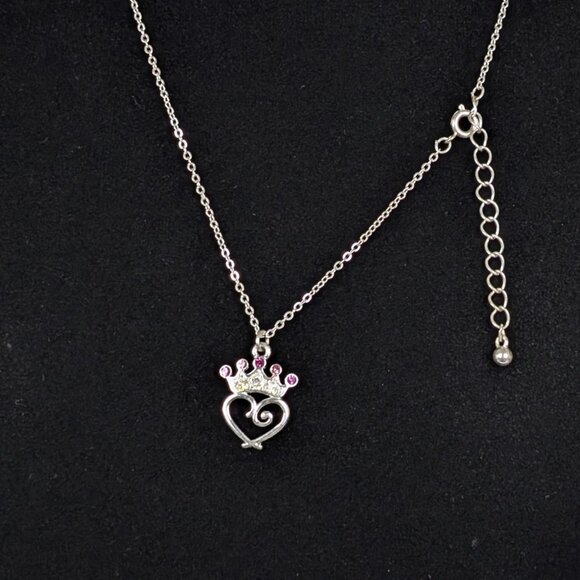 (2/$20) V. Rhinestone Crown Heart Pendant Necklace - Picture 5 of 6